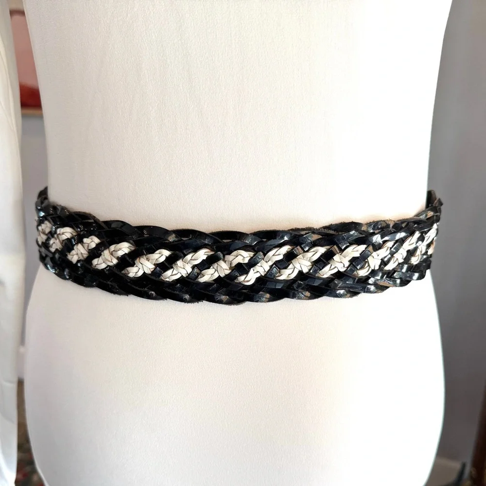 Nine West Black and White Braided Belt